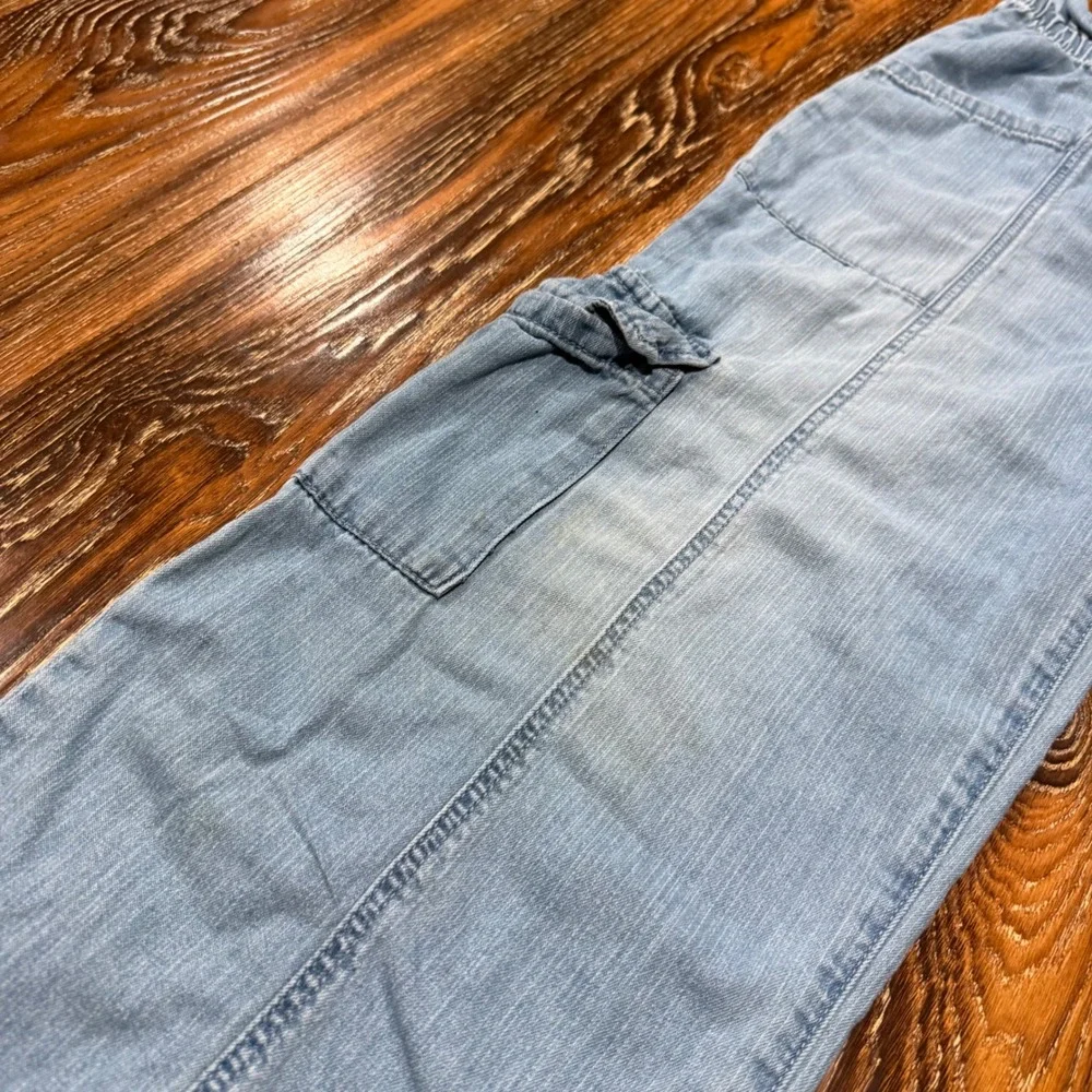 OshKosh 14 Cargo Wide Leg Pants Kids Blue Paperbag Waist Lightweight Denim